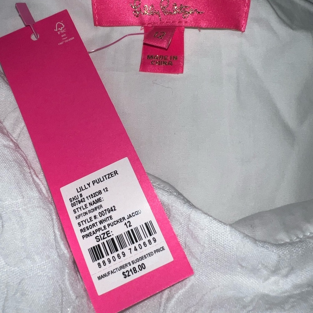 Lilly Pulitzer White Pineapple Pucker Jacquard romper Sz 12 NWT One shoulder - Picture 6 of 6